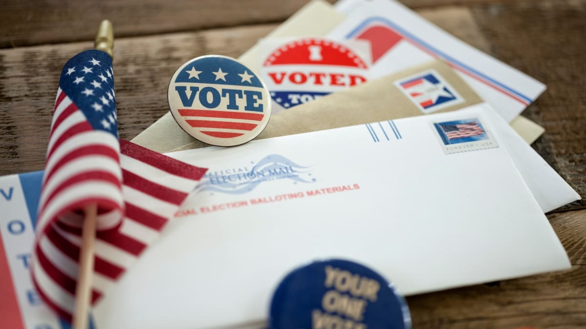 Map-style explainer on states that allow voting by mail in 2026